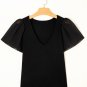Black Mesh Ruffled Sleeve Slim Fit V Neck Top