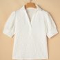 White Textured Puff Half Sleeve Collared V Neck Top