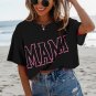 Black MAMA Letter Graphic Neon T Shirt