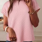 Light Pink Pearl Embellished Flower Textured T Shirt