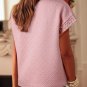 Light Pink Pearl Embellished Flower Textured T Shirt