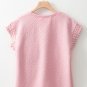 Light Pink Pearl Embellished Flower Textured T Shirt
