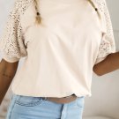Jet Stream Lace Crochet Short Sleeve Round Neck T Shirt