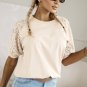 Jet Stream Lace Crochet Short Sleeve Round Neck T Shirt