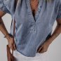 Dusk Blue V Neck Ruffled Short Puff Sleeve Denim Top