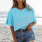 Light Blue MAMA Letter Graphic Neon T Shirt