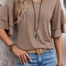 DUNE Solid Colour V Neck Double Layer Sleeve Loose T Shirt