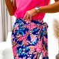 Blue Floral Print Lace Up High Waist Bodycon Mini Skirt