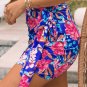 Blue Floral Print Lace Up High Waist Bodycon Mini Skirt