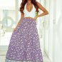 Purple Floral Print Shirred High Waist Maxi Skirt