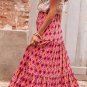 Rose Vintage Boho Floral Print Tiered Maxi Skirt