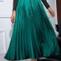 Blackish Green Satin Elastic Waist Pleated Maxi Skirt