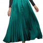 Blackish Green Satin Elastic Waist Pleated Maxi Skirt