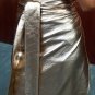 Gold Metallic Leather Knotted Wrap Midi Skirt