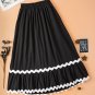 Black Ricrac Trim Colorblock High Waist Long Skirt