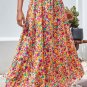 Yellow Boho Floral Print Tiered Long Skirt