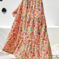 Yellow Boho Floral Print Tiered Long Skirt