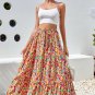 Yellow Boho Floral Print Tiered Long Skirt