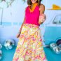 Pink Abstract Print Tiered Flowy Maxi Skirt