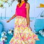 Pink Abstract Print Tiered Flowy Maxi Skirt