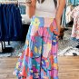 Pink Printed Pocketed High Waist Maxi Skirt