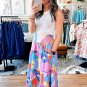 Pink Printed Pocketed High Waist Maxi Skirt
