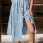 Mist Blue Fully Buttoned Long Denim Skirt