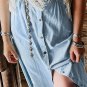 Mist Blue Fully Buttoned Long Denim Skirt