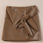 Coffee Bowknot Faux Leather Mini Skirt