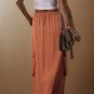 Chestnut Mineral Wash Cargo Pocket Drawstring Waist Maxi Skirt