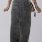 Dark Grey Denim Raw Hem Back Split High Waist Long Skirt