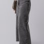 Dark Grey Denim Raw Hem Back Split High Waist Long Skirt