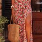 Red Floral Print Wide Waistband Side Slit Maxi Skirt