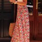 Red Floral Print Wide Waistband Side Slit Maxi Skirt