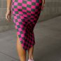Rose Checkered Print Side Slit High Waist Midi Skirt