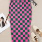 Rose Checkered Print Side Slit High Waist Midi Skirt