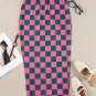 Rose Checkered Print Side Slit High Waist Midi Skirt