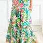 Green Abstract Printed High Waist Tiered Maxi Skirt