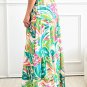 Green Abstract Printed High Waist Tiered Maxi Skirt