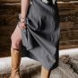 Dark Grey Fully Buttoned Long Denim Skirt