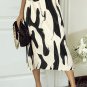 Black Colorblock Geometric Print Pleated Midi Skirt