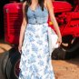 Sky Blue Boho Floral High Waist Ruffle Split Maxi Skirt