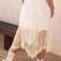 Beige Lace Cascading Tiered High Waist Maxi Skirt