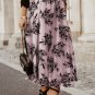 Peach Blossom Floral Leaves Embroidered High Waist Maxi Skirt