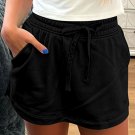 Black French Terry Drawstring Mini Skort with Pockets