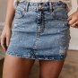 Dusk Blue Rhinestone Distressed Denim High Waist Mini Skirt