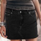 Carbon Grey Mineral Wash Ripped Raw Hem Denim Mini Skirt