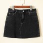 Carbon Grey Mineral Wash Ripped Raw Hem Denim Mini Skirt