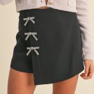 Black Rhinestone Bow Wrap High Waist Mini Skirt