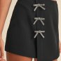 Black Rhinestone Bow Wrap High Waist Mini Skirt